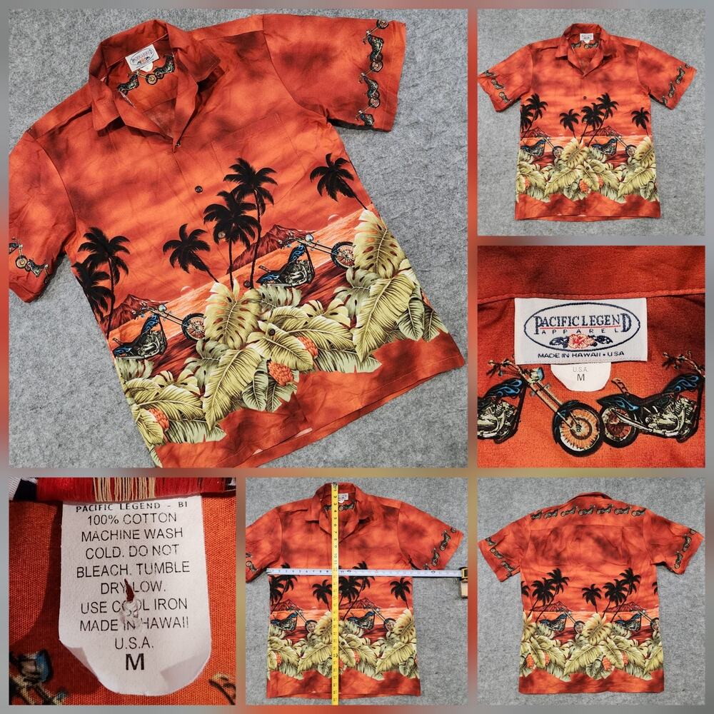 VTG Pacific Legend Apparel Mens M Medium Motorcycle‎ Hawaiian Aloha T Shirt